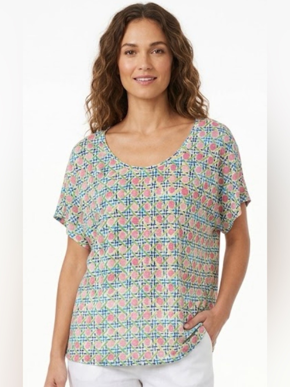 Tommy Bahama Multicolor Scoop Neck Short-Sleeve Top (size -L)
